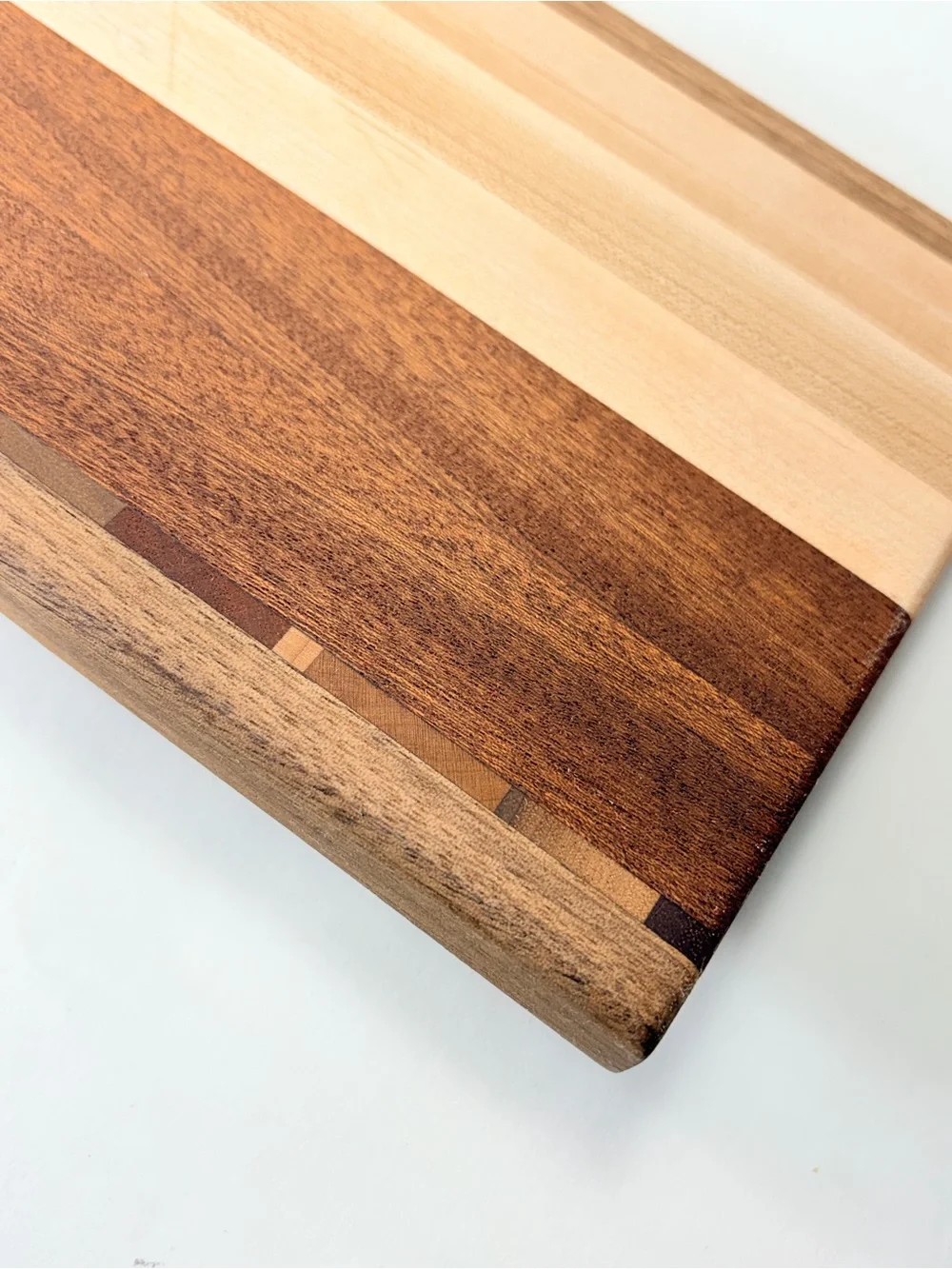 Wood Serving or Cutting Board with Built-In Handle Muilti Tone Wood Inlay